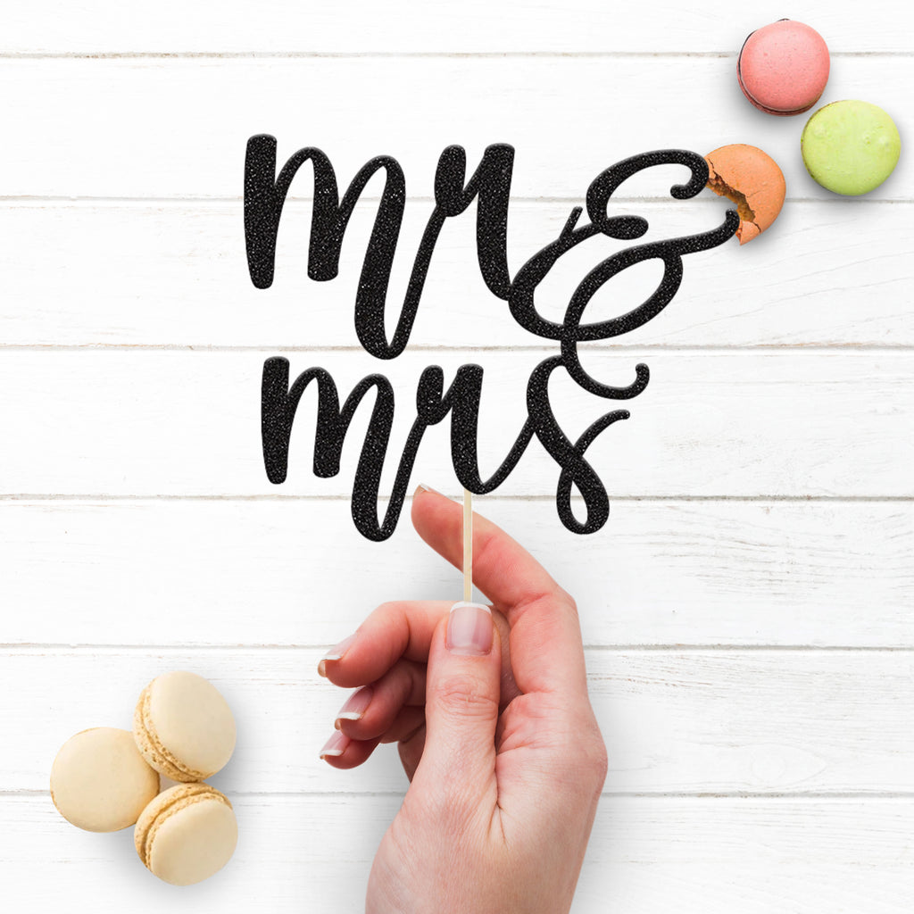 Mr & Mrs Stacked Script Wedding Cake Topper - view 3