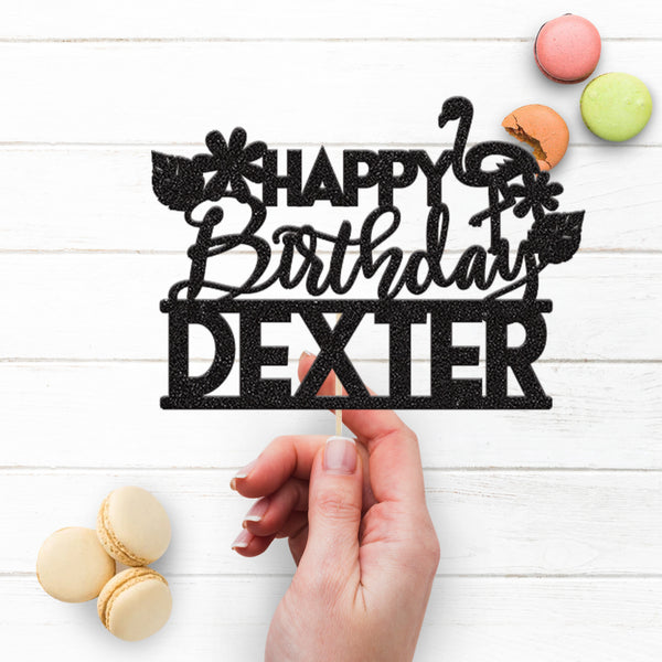 Personalised Flamingo Birthday Cake Topper with Name - view 3