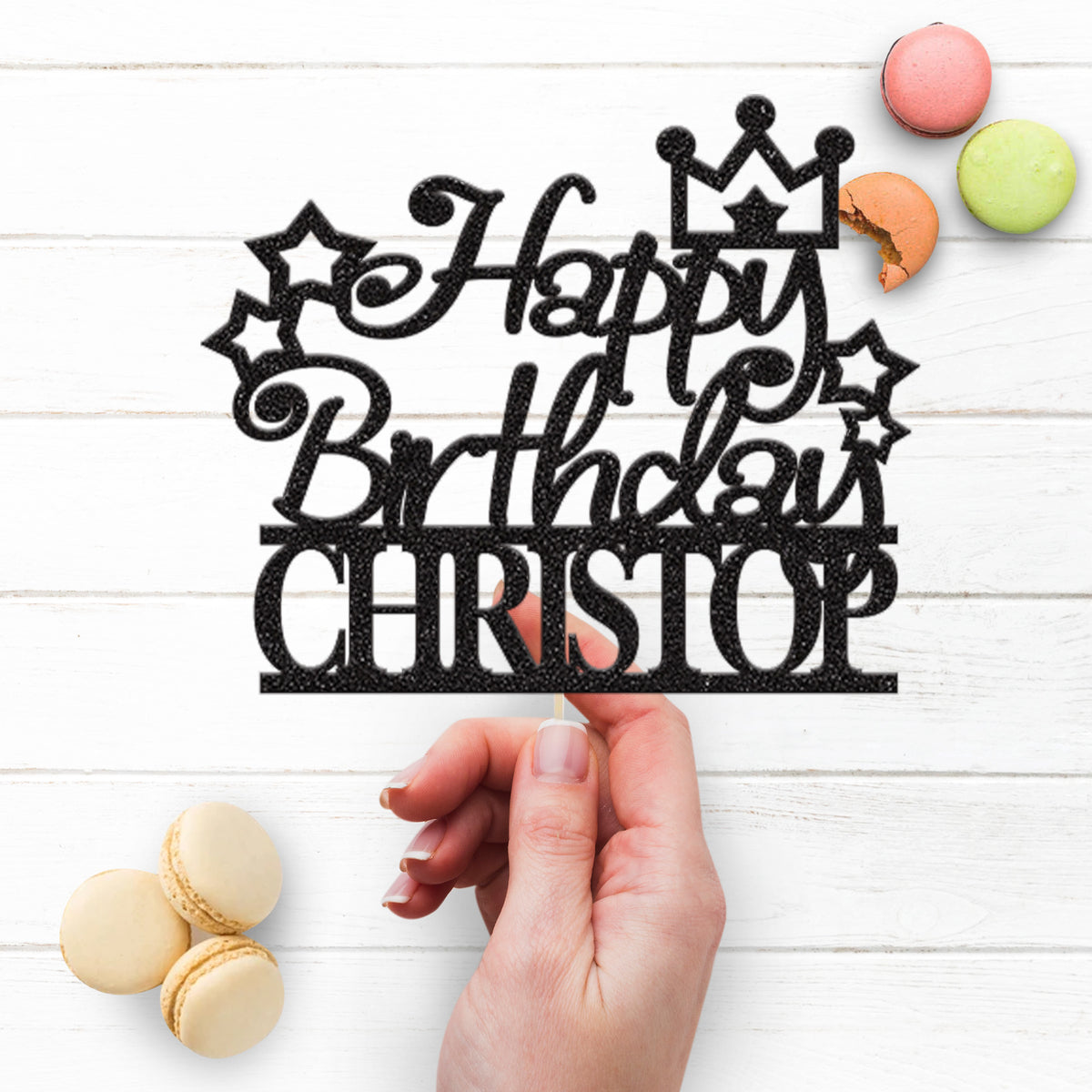 Personalised Crown and Stars Birthday Cake Topper with Name - view 3