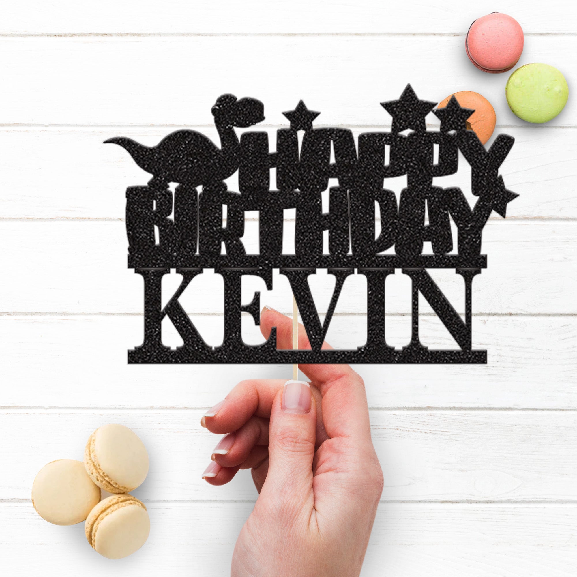 Personalised Dinosaur and Stars Cake Topper – Name Secondary image
