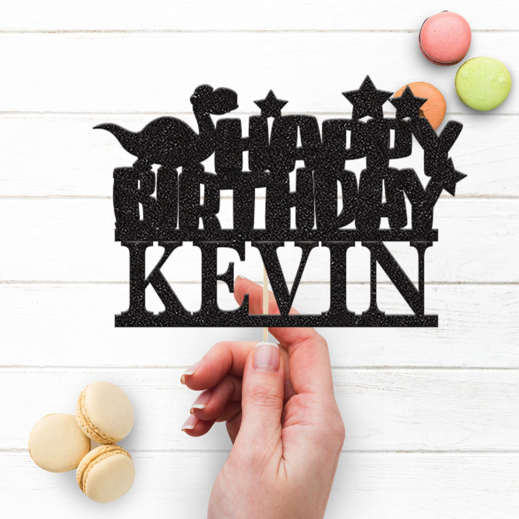 Personalised Dinosaur and Stars Birthday Cake Topper with Name - view 3