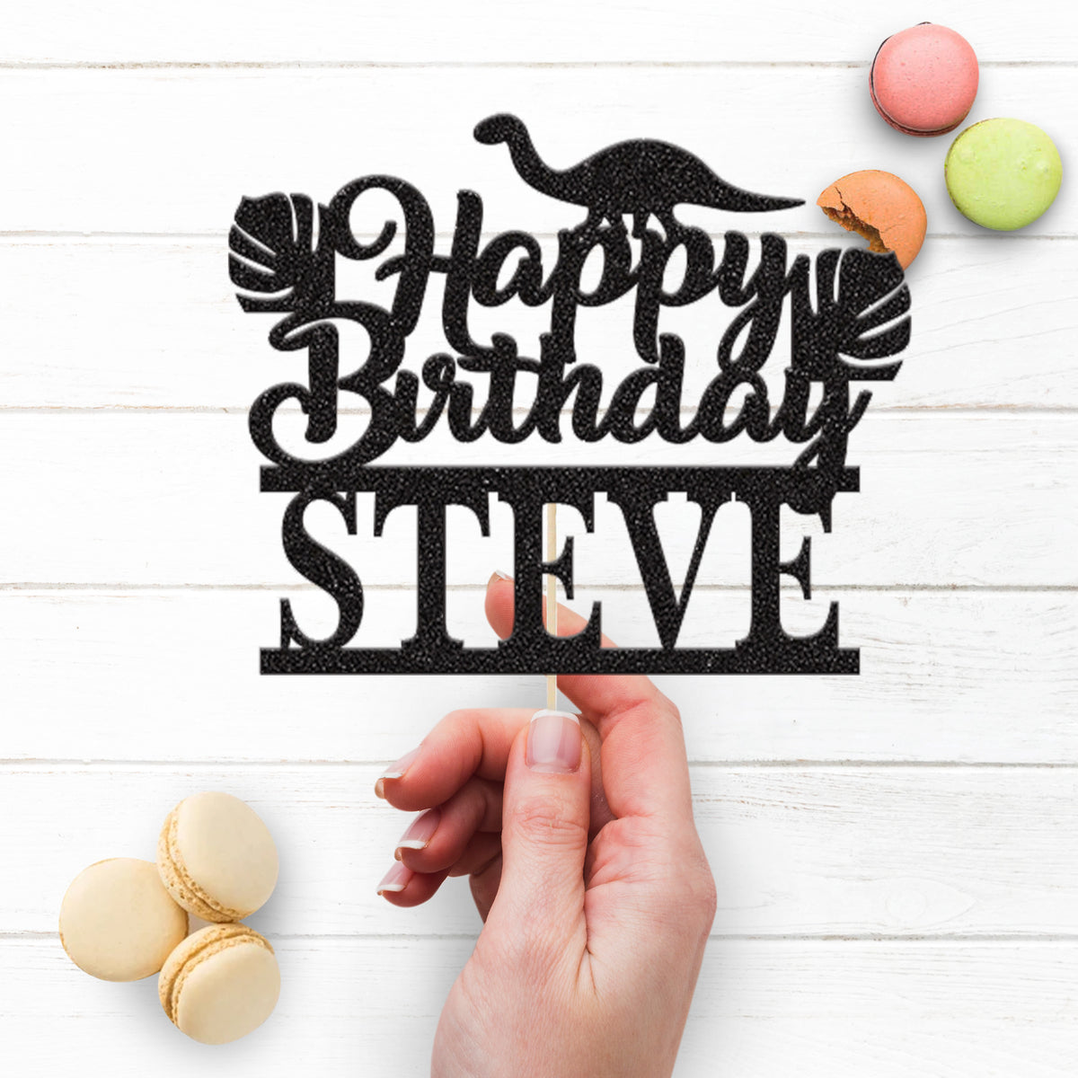 Personalised Long Neck Dinosaur Birthday Cake Topper with Name - view 3