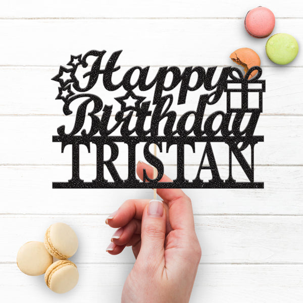 Personalised Gift and Stars Birthday Cake Topper with Name - view 3