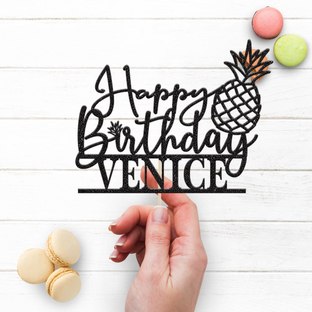 Personalised Pineapple Birthday Cake Topper with Name - view 3