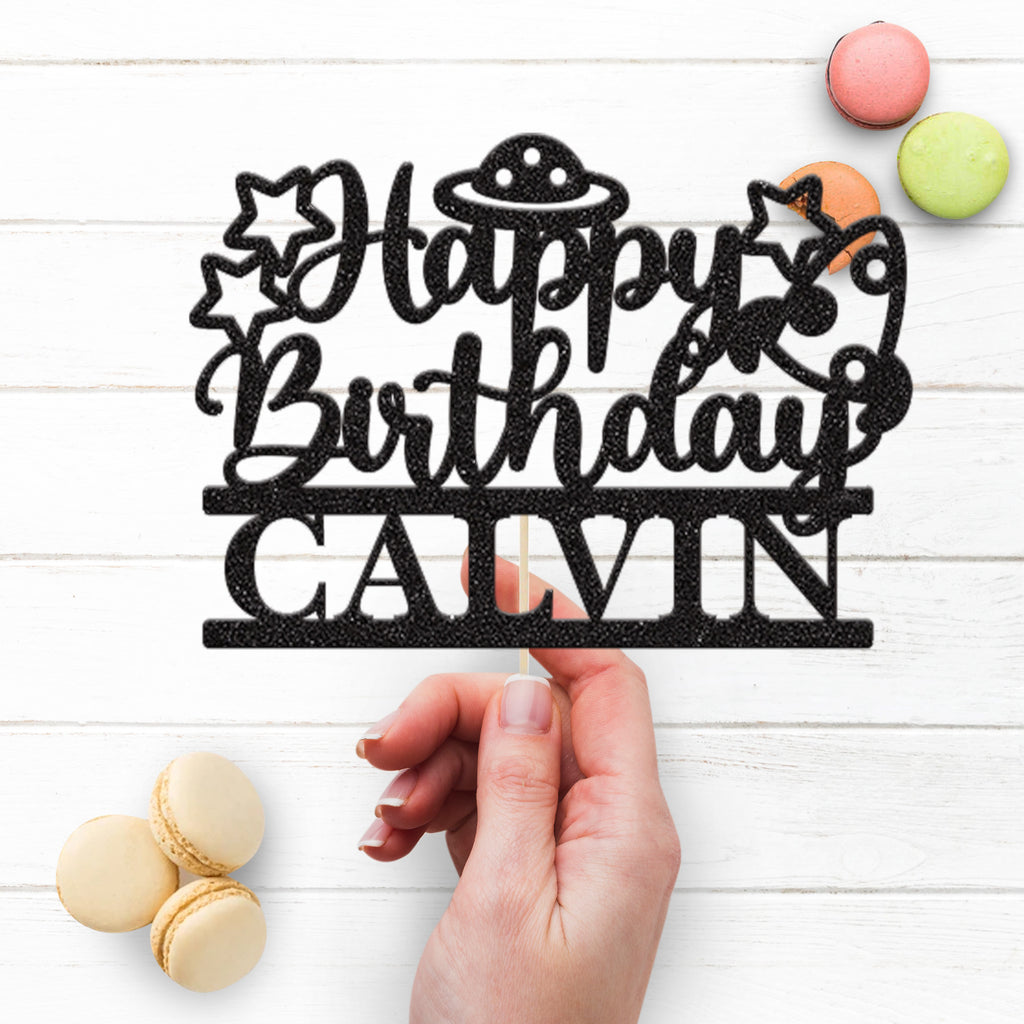 Personalised UFO Birthday Cake Topper with Name - view 3