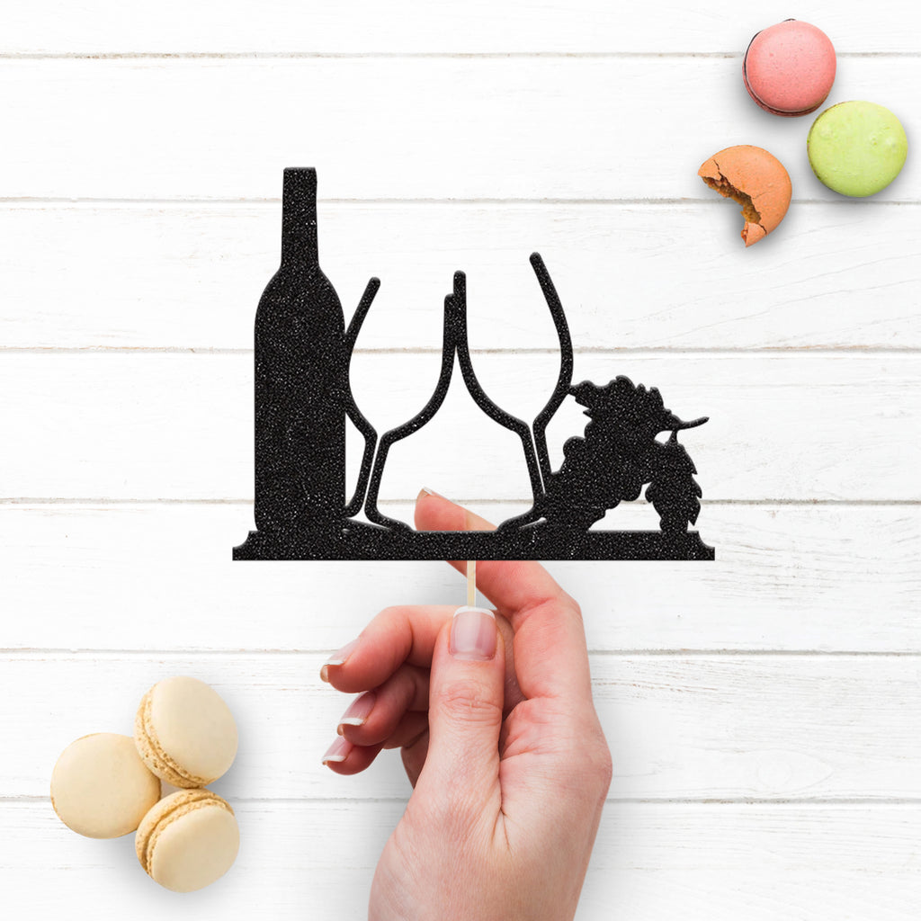 Wine Bottle and Glasses Cake Topper - view 3