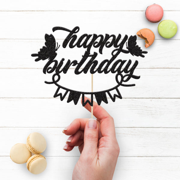 Happy Birthday Butterflies and Bunting Cake Topper - view 3