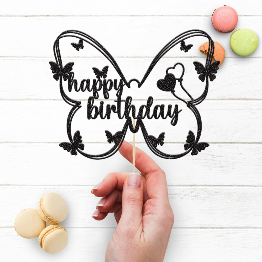 Happy Birthday Butterfly Outline Cake Topper - view 3