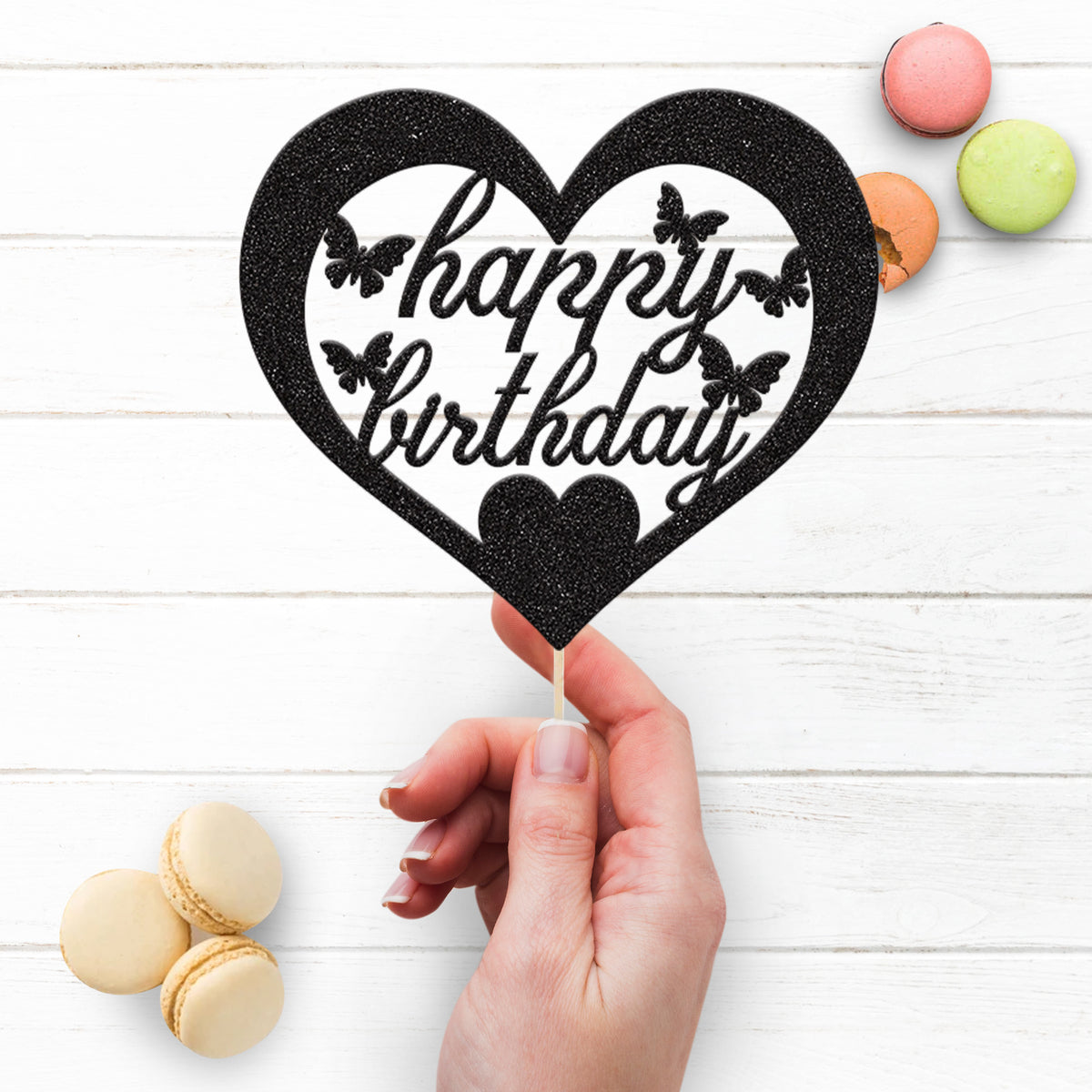 Happy Birthday Butterfly Heart Frame Cake Topper - view 3