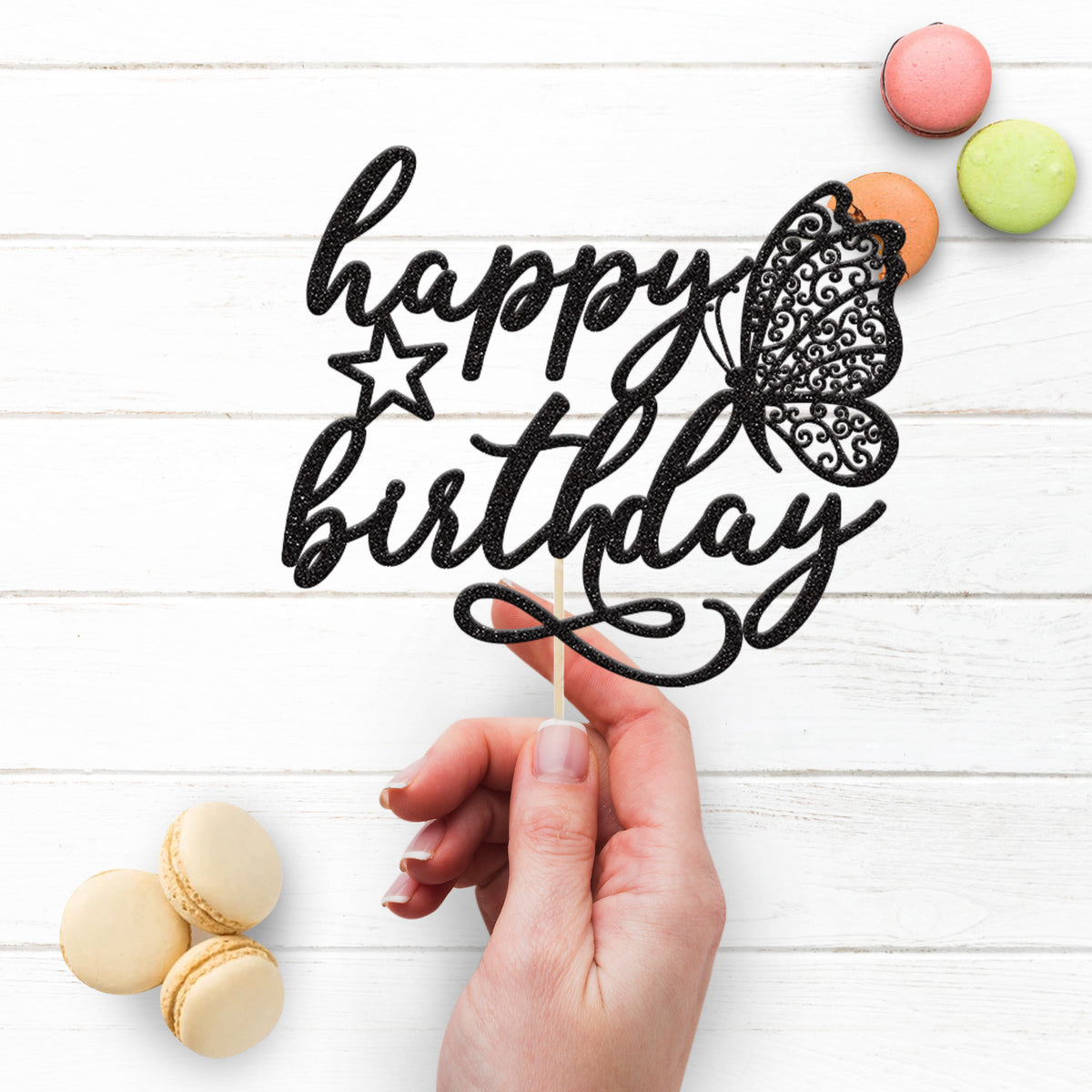 Happy Birthday Intricate Butterfly Cake Topper - view 3