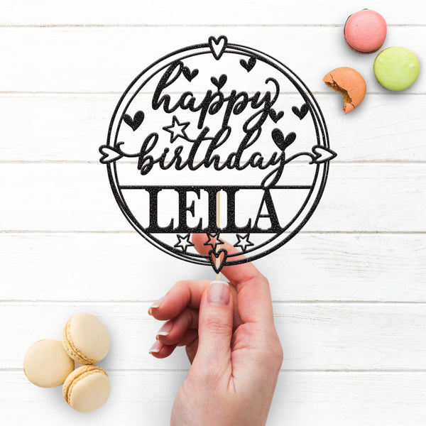 Personalised Hearts and Stars Birthday Cake Topper with Name - view 3
