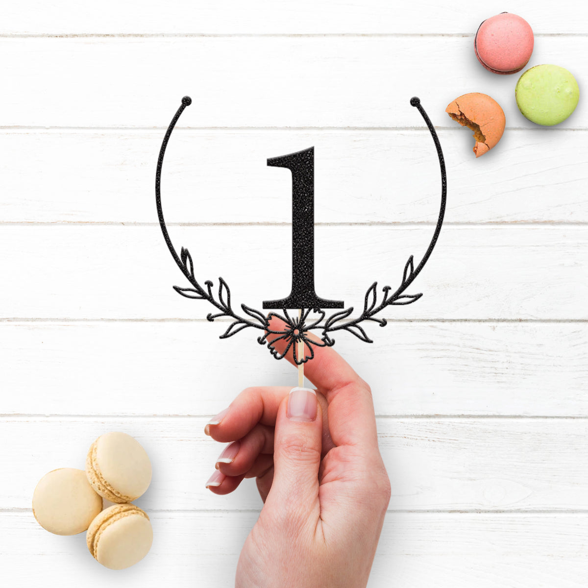Number One Floral Wreath First Birthday Cake Topper - view 3