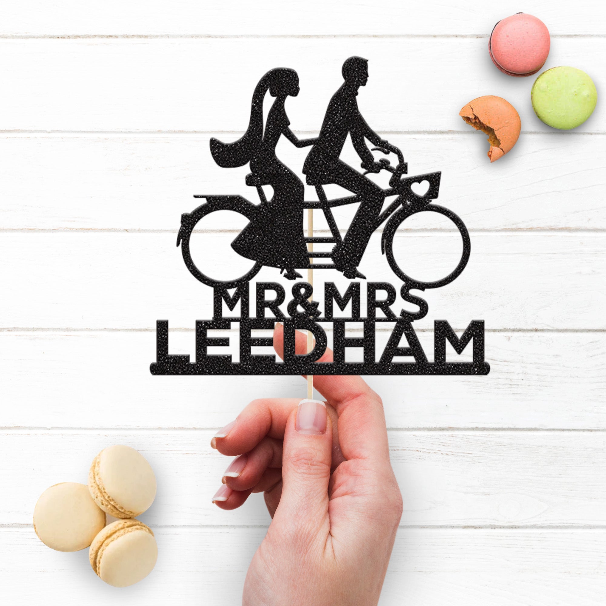 Personalised Tandem Bicycle Wedding Cake Topper – Surname Secondary image
