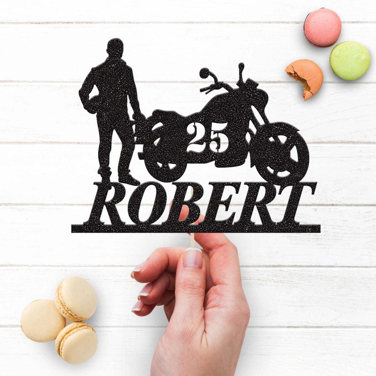 Personalised Motorcyclist Birthday Cake Topper Any Age and Name - view 3