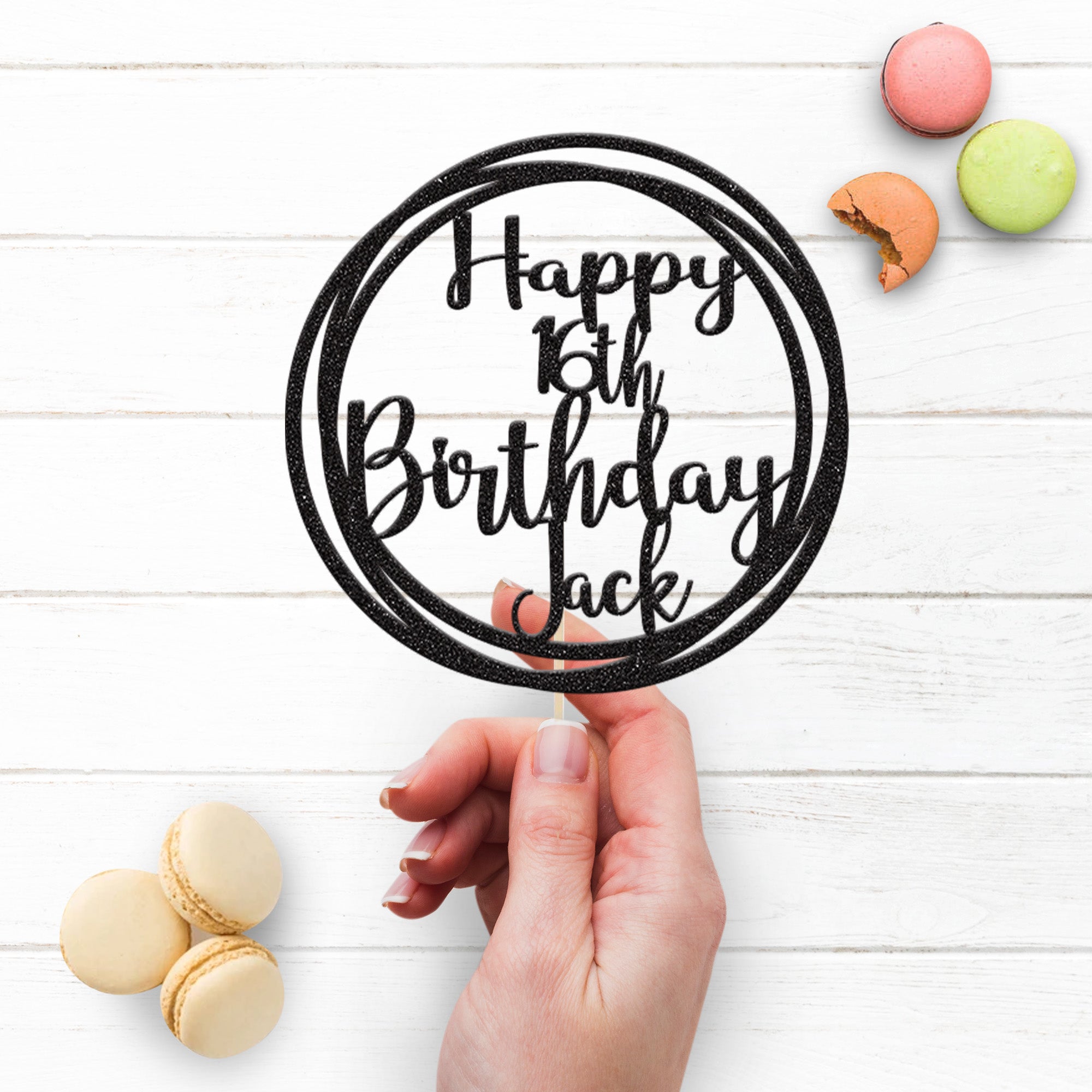 Personalised Circle Cake Topper – Name & Age Secondary image