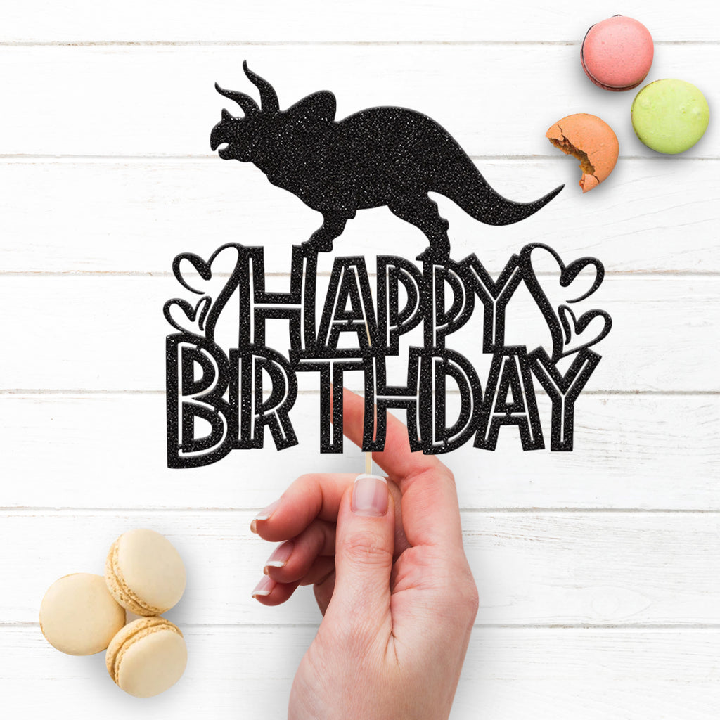 Happy Birthday Horned Dinosaur Cake Topper - view 3