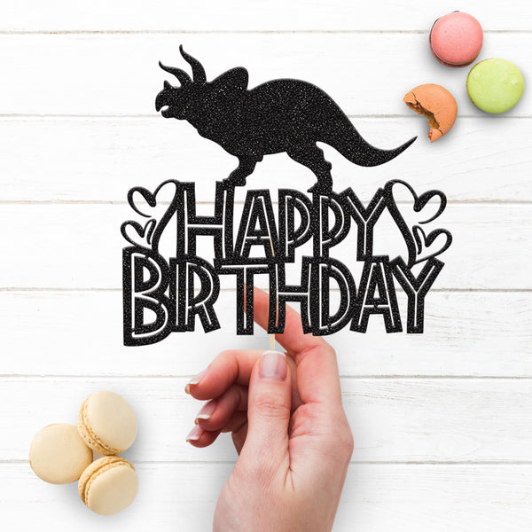 Happy Birthday Horned Dinosaur Cake Topper - view 3