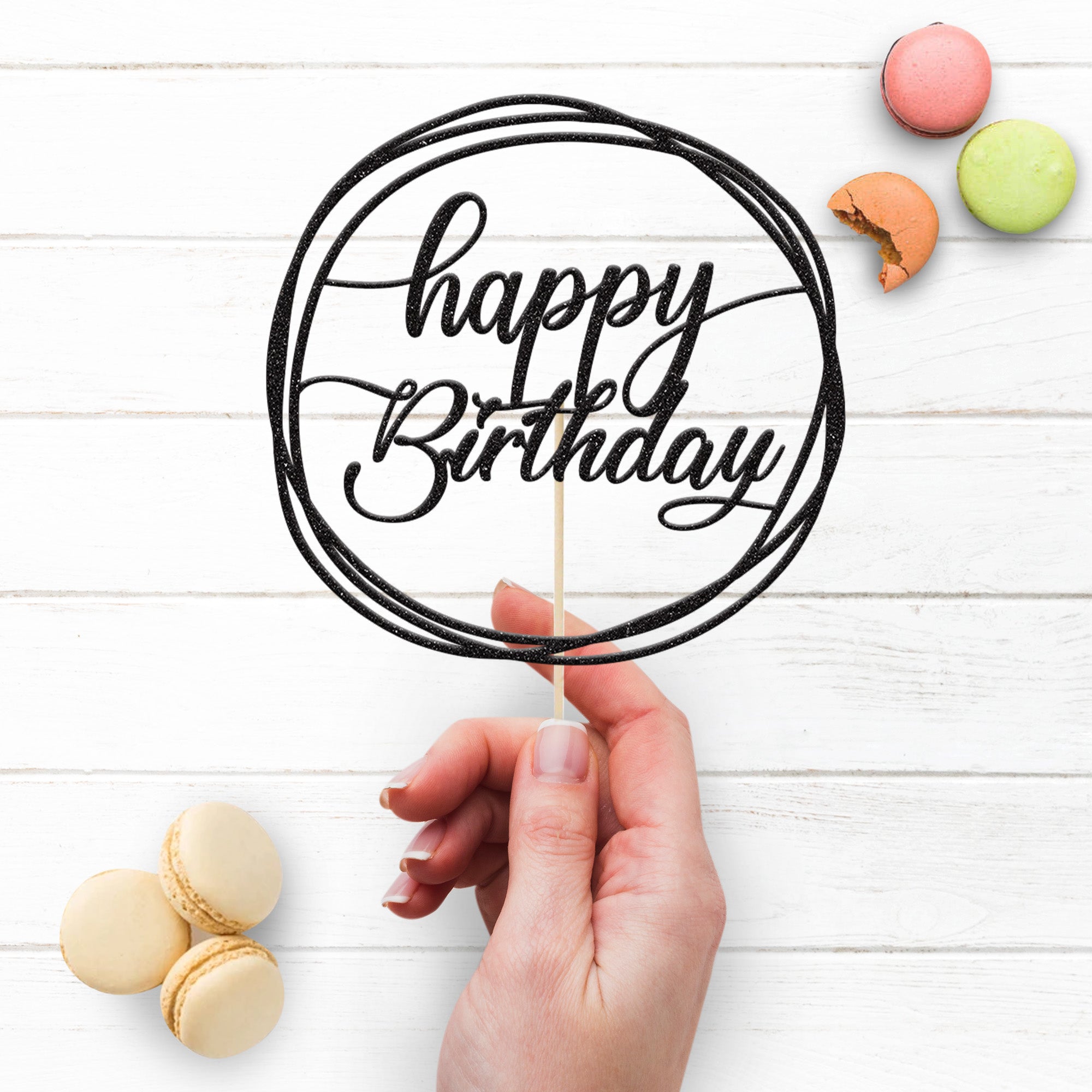 Happy Birthday Calligraphy Circle Cake Topper Secondary image