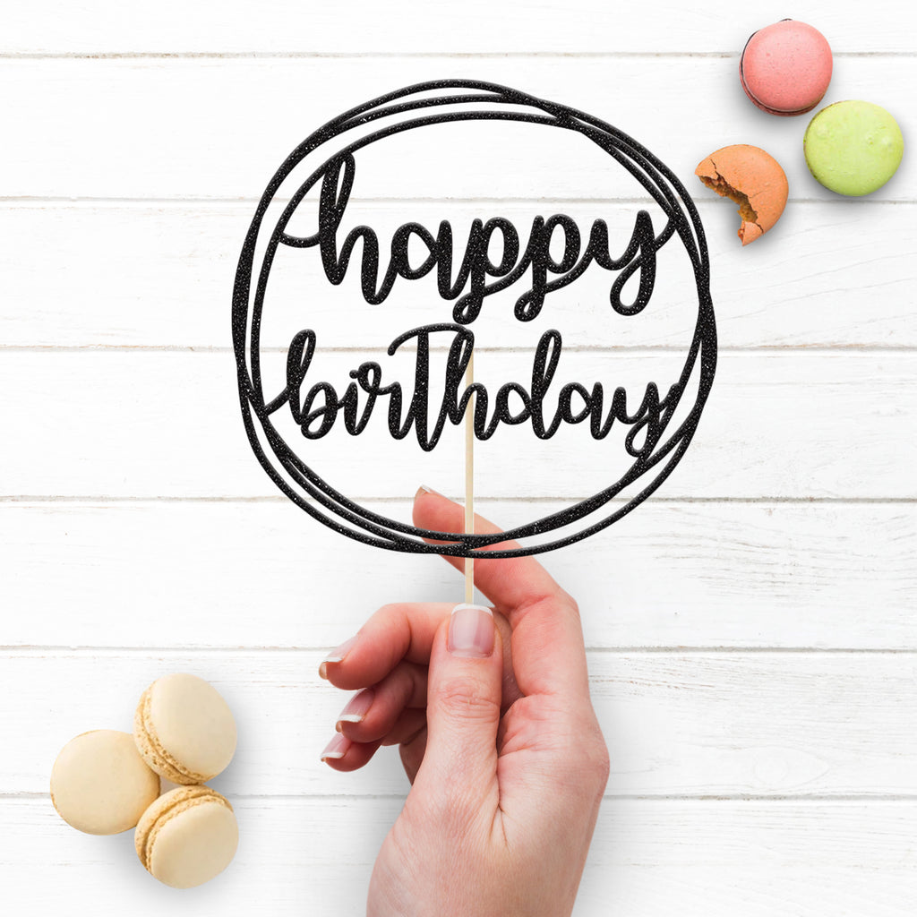 Happy Birthday Modern Script Circle Cake Topper - view 3
