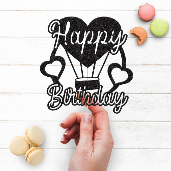 Happy Birthday Heart Hot Air Balloon Cake Topper - view 3