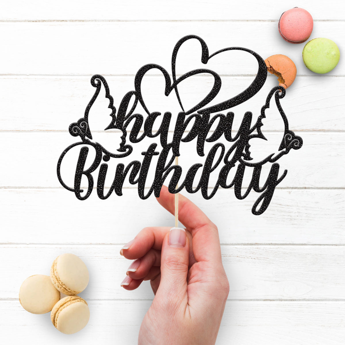 Happy Birthday Heart and Butterflies Cake Topper - view 3