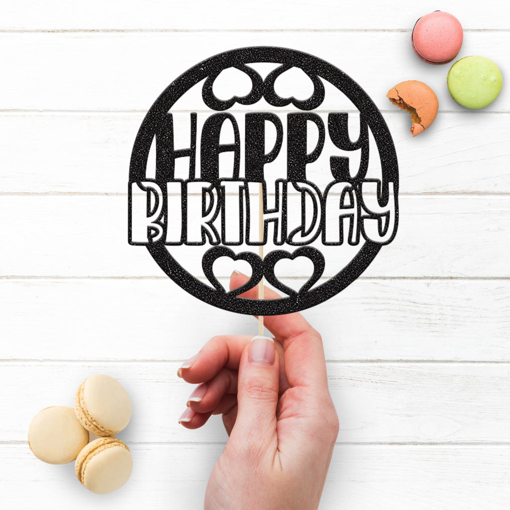 Happy Birthday Hearts Circle Cake Topper - view 3