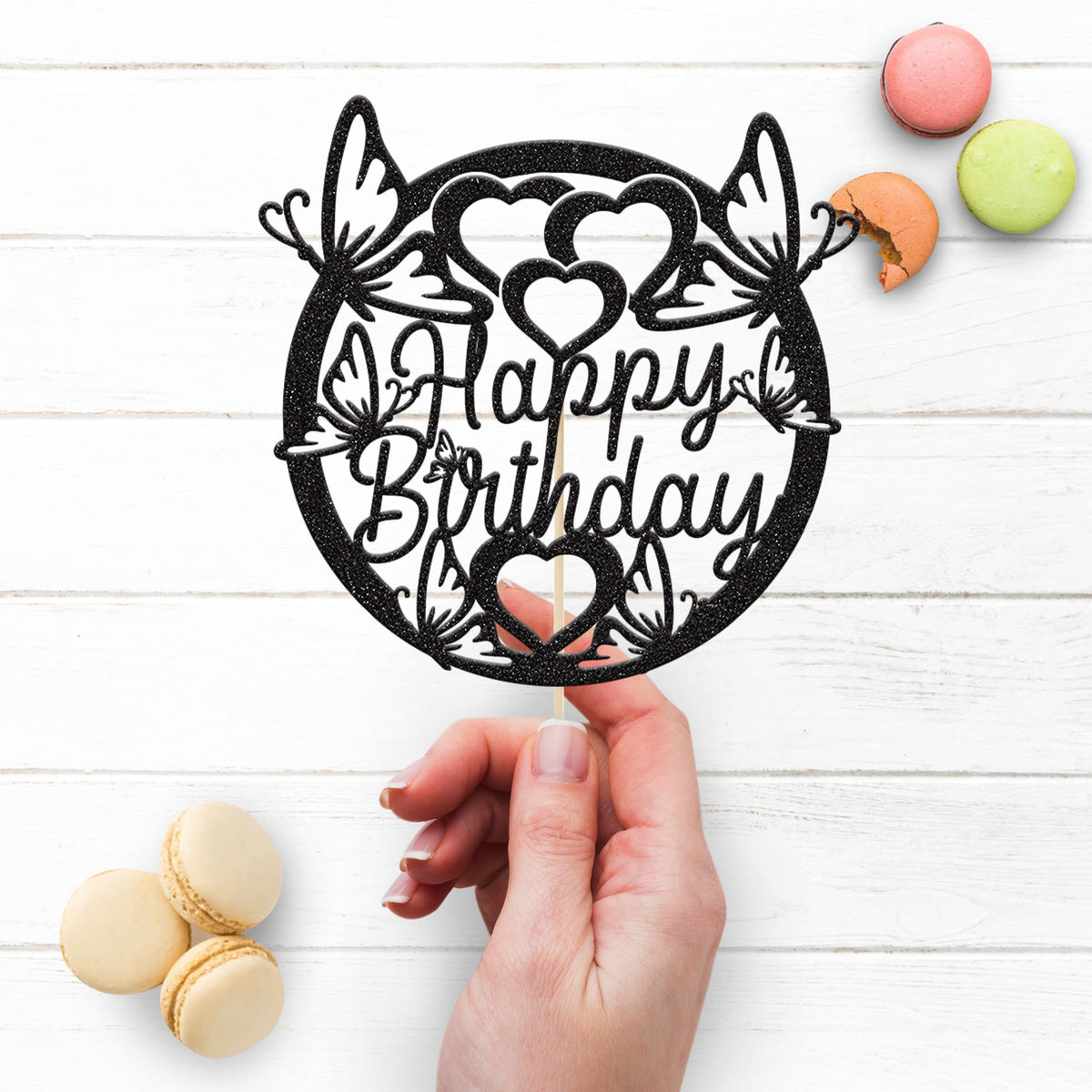 Happy Birthday Butterflies and Hearts Circle Cake Topper - view 3
