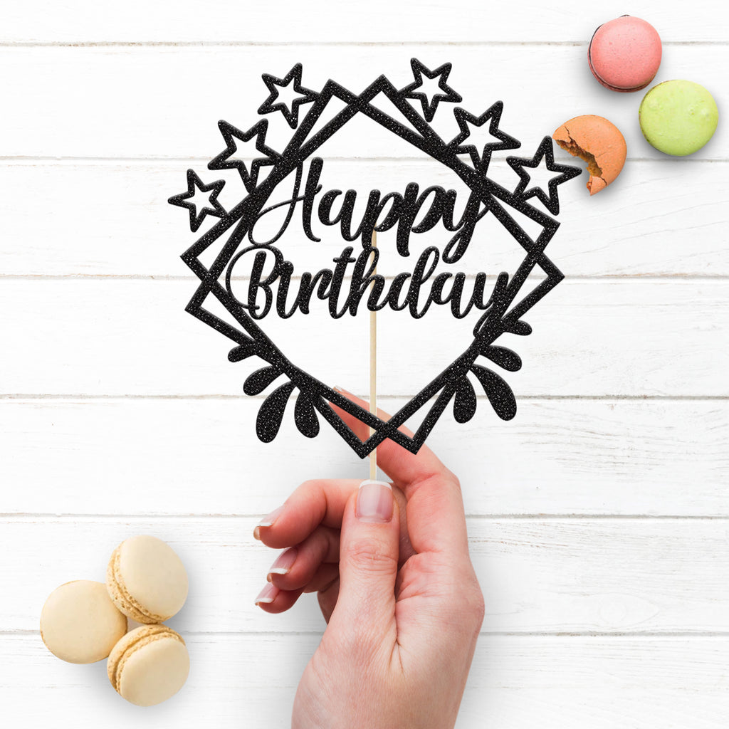 Happy Birthday Geometric Stars Cake Topper - view 3