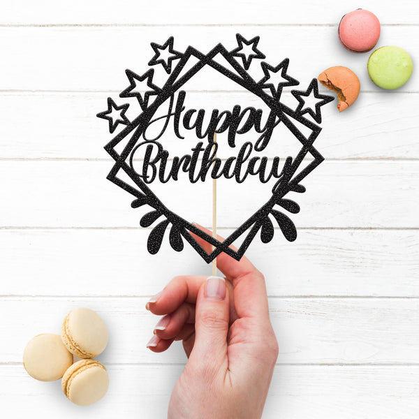 Happy Birthday Geometric Stars Cake Topper - view 3