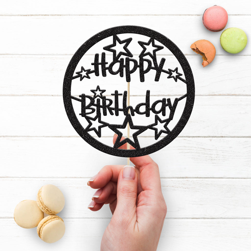 Happy Birthday Star Circle Cake Topper - view 3