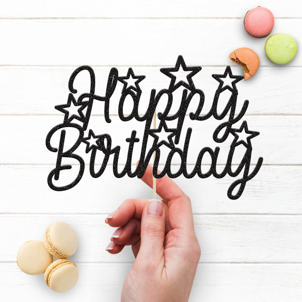 Happy Birthday Script and Stars Cake Topper - view 3