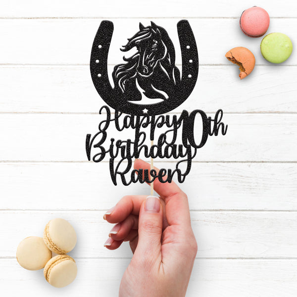 Personalised Horse and Horseshoe Birthday Cake Topper Any Age and Name - view 3
