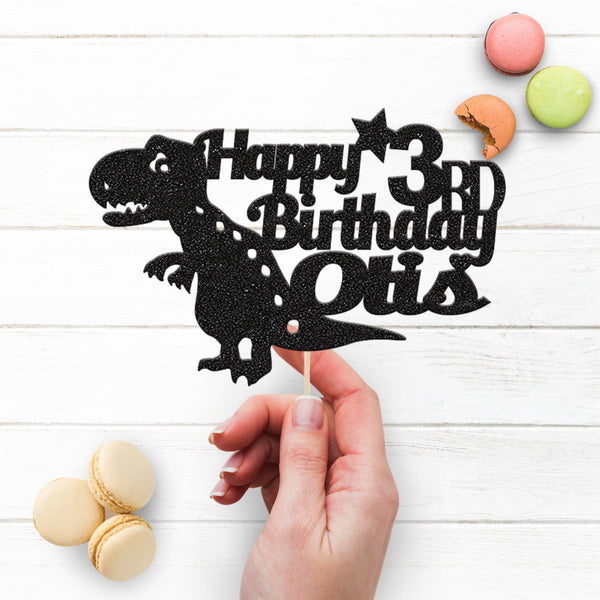 Personalised T Rex Birthday Cake Topper Any Age and Name - view 3