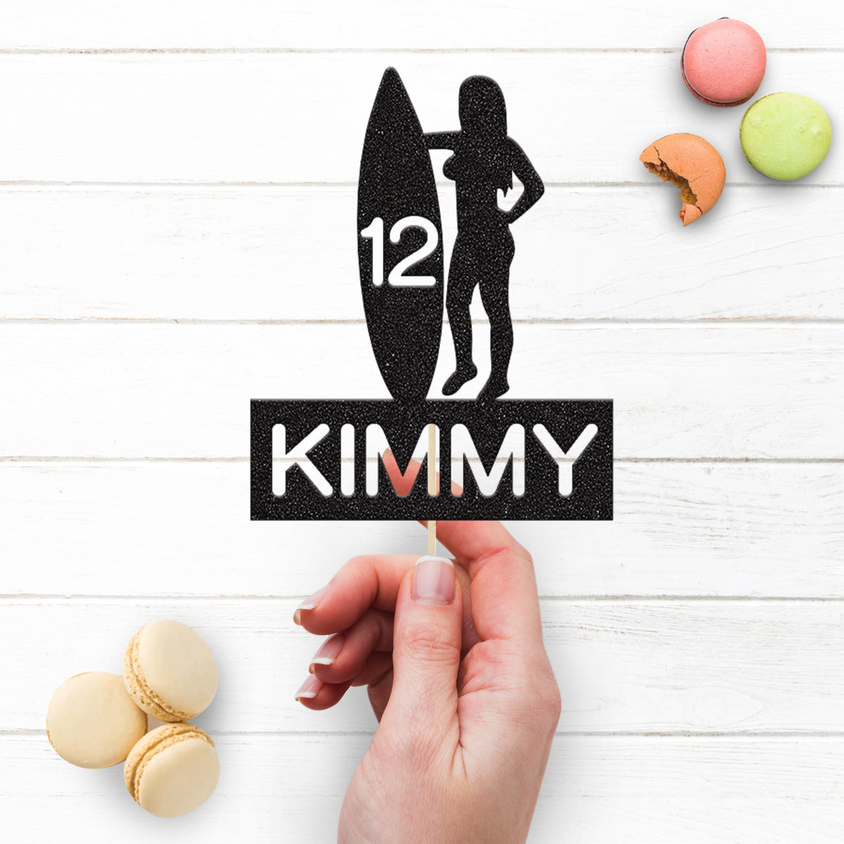 Personalised Female Surfer Birthday Cake Topper Any Age and Name - view 3
