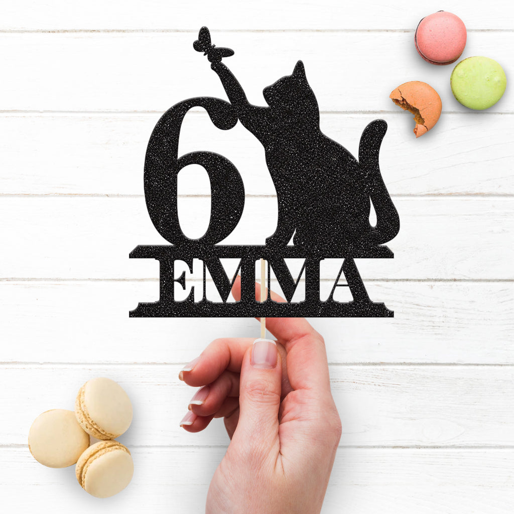 Personalised Cat and Butterfly Birthday Cake Topper Any Age and Name - view 3