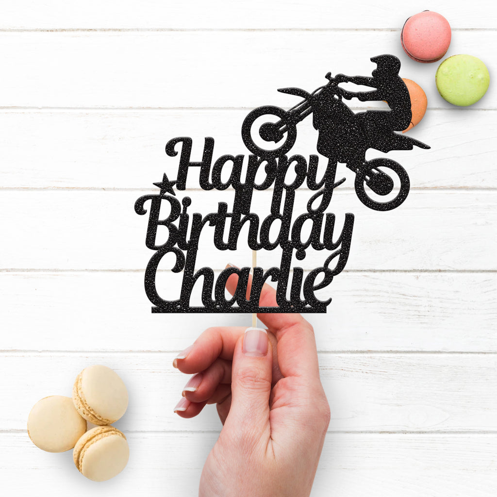 Personalised Motocross Birthday Cake Topper with Name - view 3