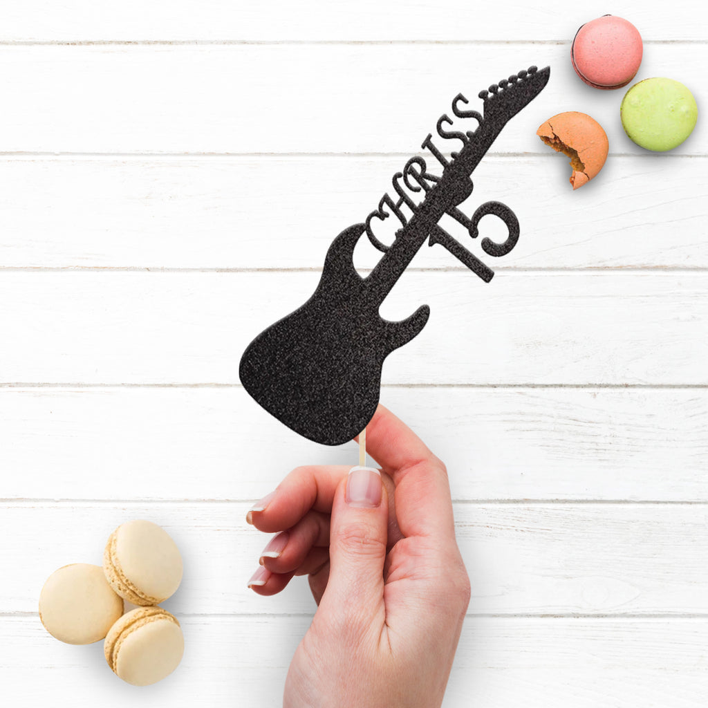 Personalised Electric Guitar Birthday Cake Topper Any Age and Name - view 3