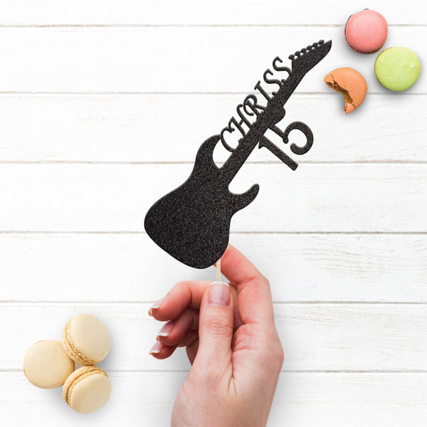 Personalised Electric Guitar Birthday Cake Topper Any Age and Name - view 3