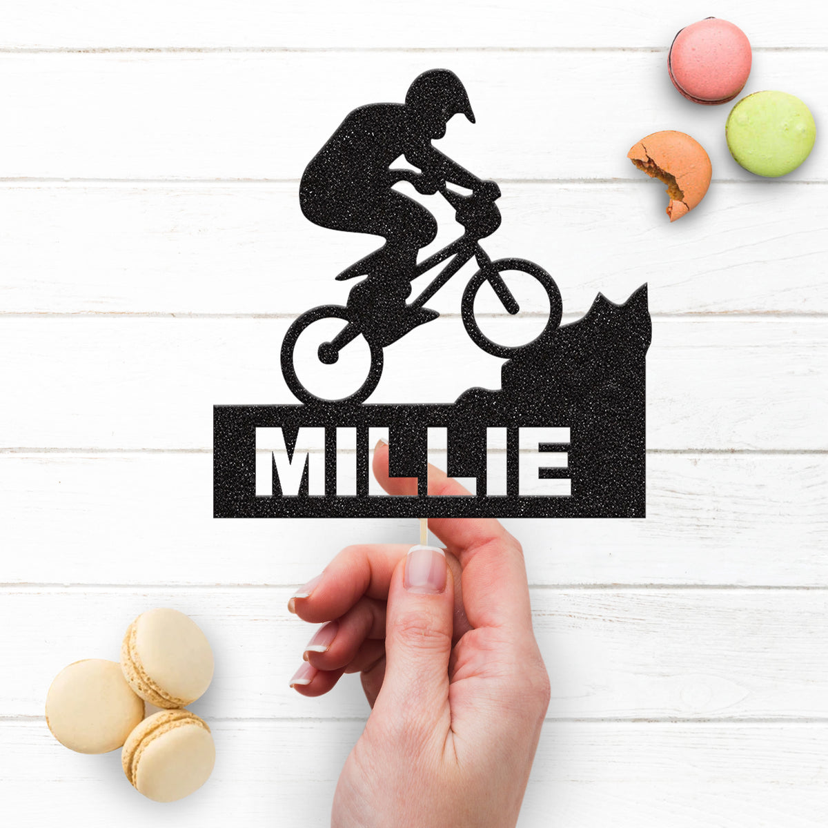 Personalised Mountain Biker Cake Topper with Name - view 3