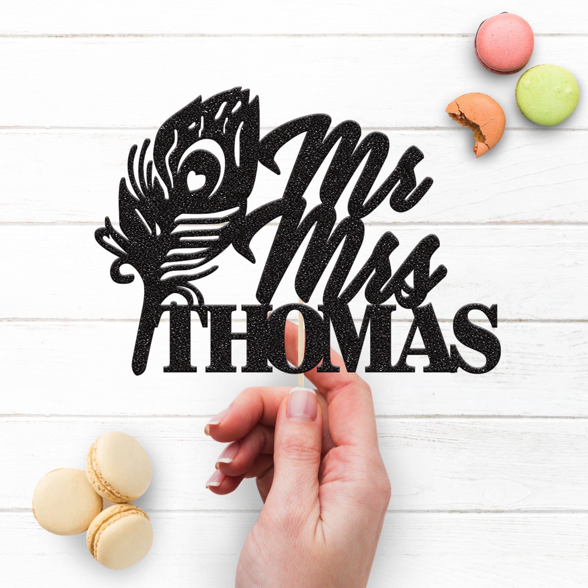 Personalised Peacock Feather Wedding Cake Topper – Surname Secondary image