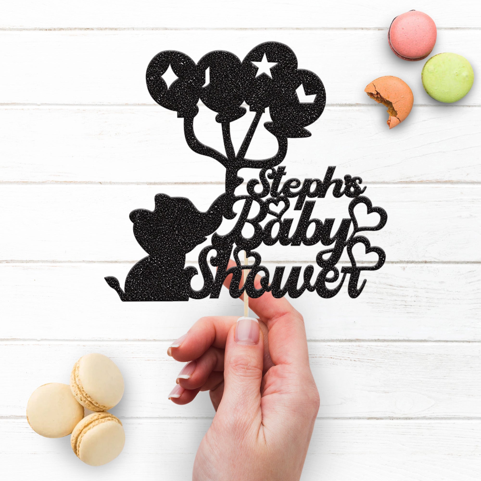 Personalised Elephant and Balloons Baby Shower Cake Topper – Name Secondary image