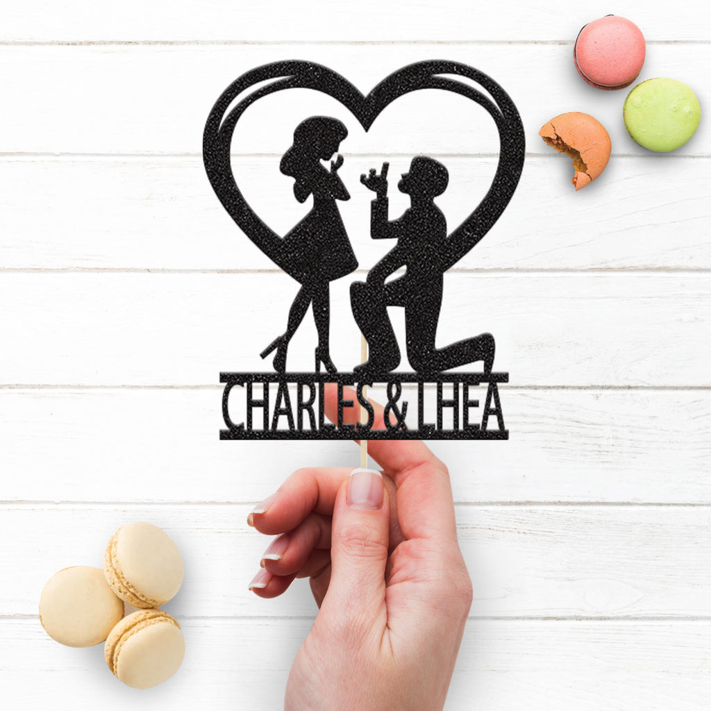 Personalised Proposal Engagement Cake Topper with Names - view 3