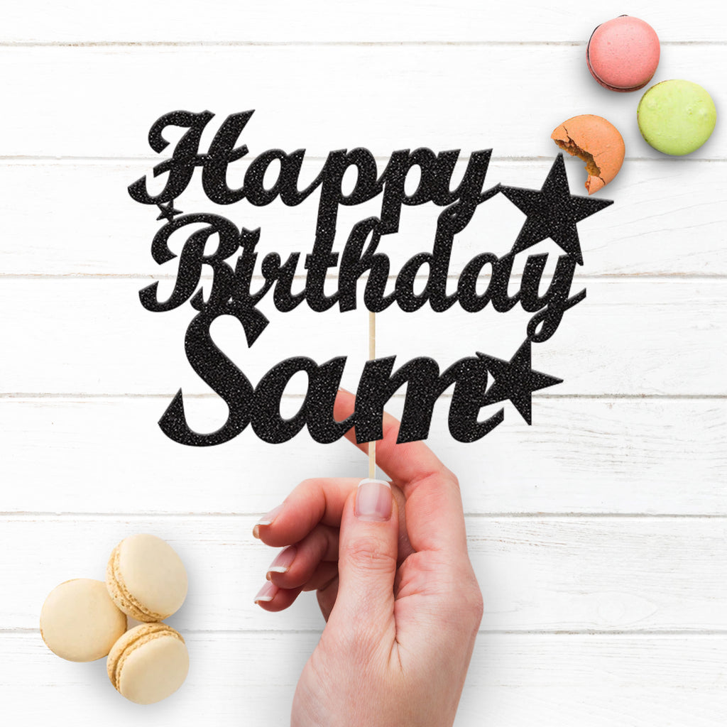 Personalised Bold Script Stars Birthday Cake Topper – Name - view 3