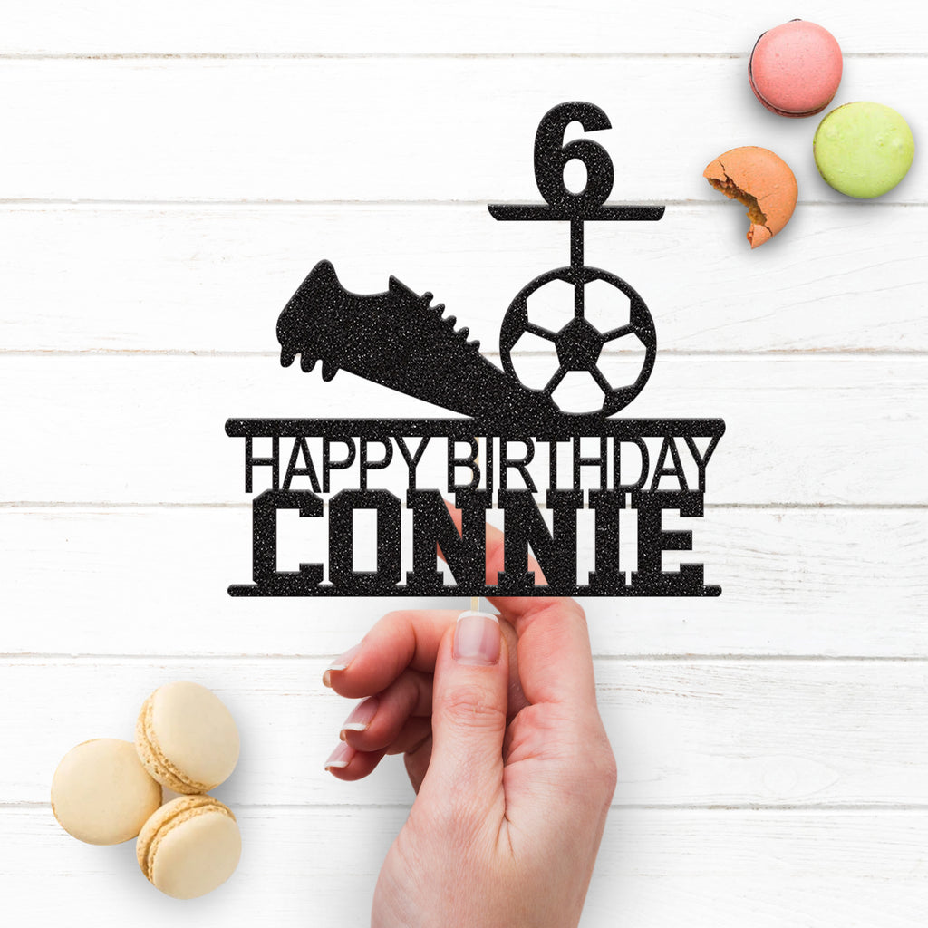 Personalised Football Boot and Ball Birthday Cake Topper – Name & Age - view 3
