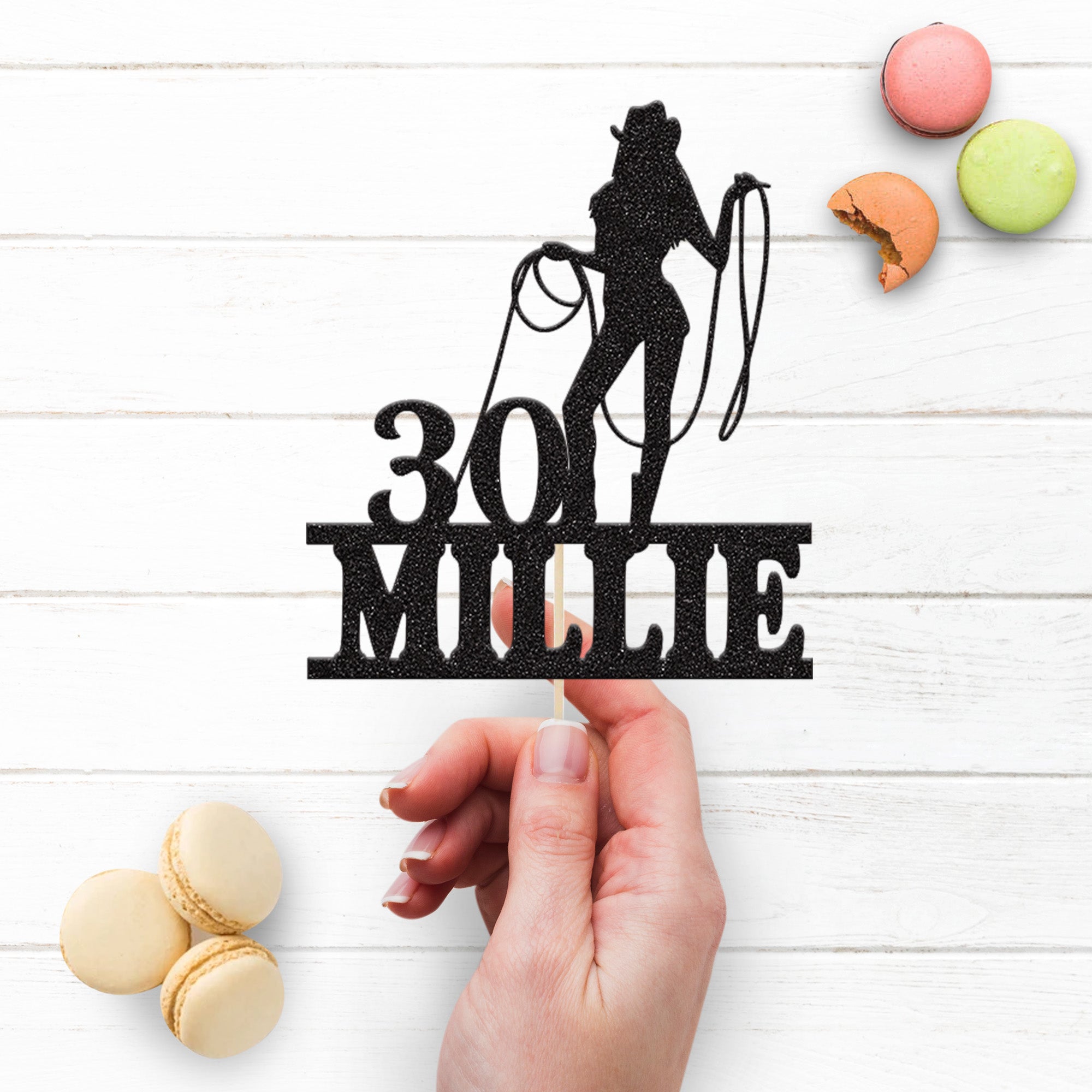 Personalised Cowgirl Lasso Cake Topper – Name & Age Secondary image