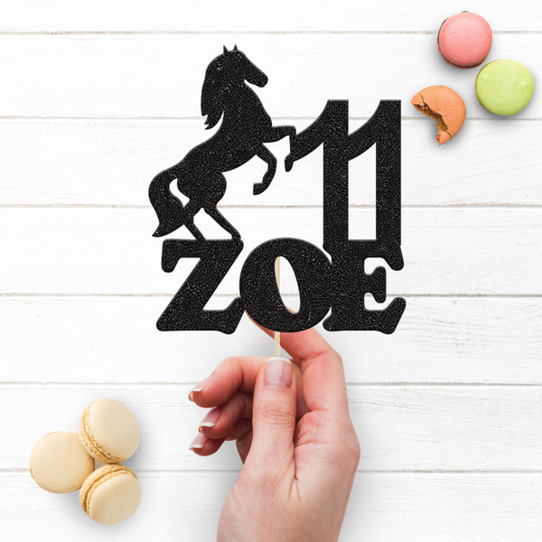 Personalised Rearing Horse Birthday Cake Topper – Name & Age - view 3