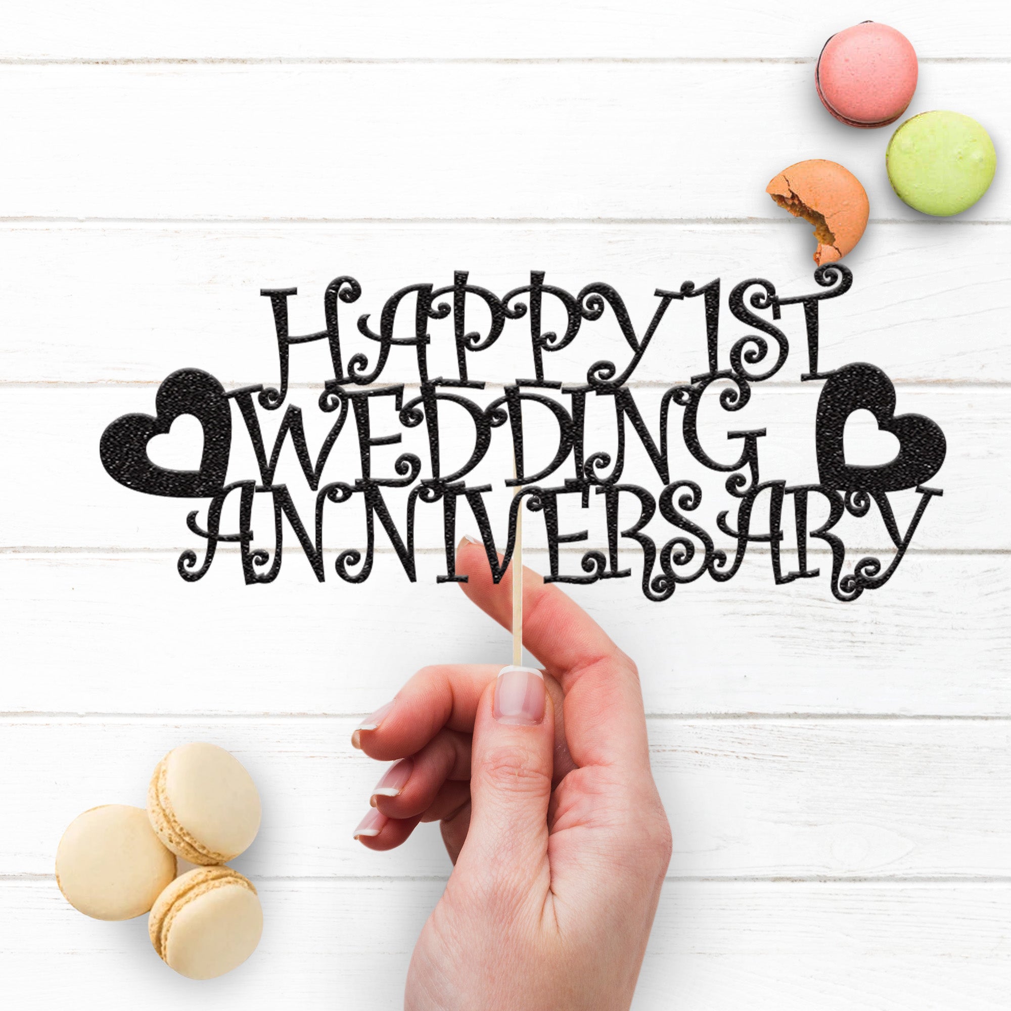 First Wedding Anniversary Curly Hearts Cake Topper Secondary image