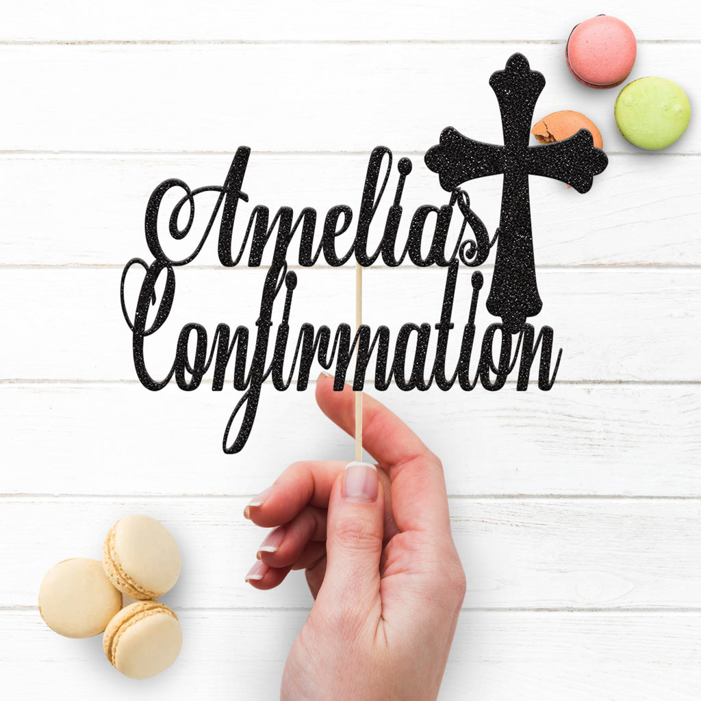 Personalised Ornate Cross Confirmation Cake Topper – Name - view 3