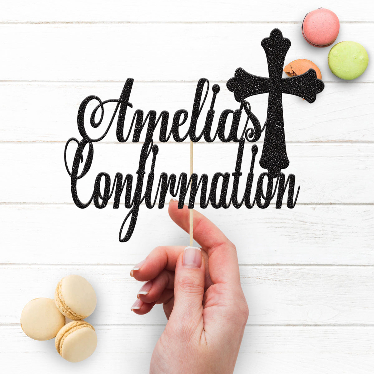 Personalised Ornate Cross Confirmation Cake Topper – Name - view 3