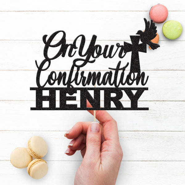 Personalised Confirmation Cross & Dove Cake Topper – Name - view 3